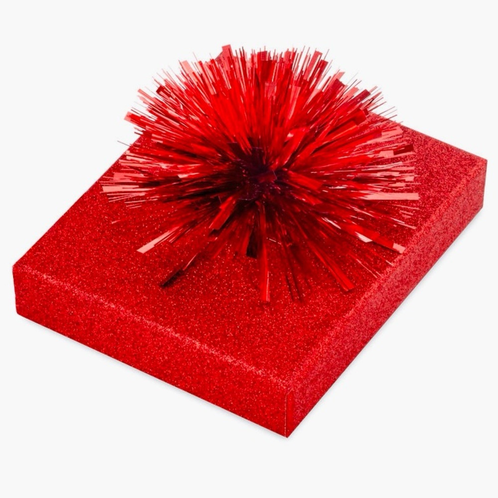 4 Red Metallic Pom Pom Bows for Party Gift Wrap